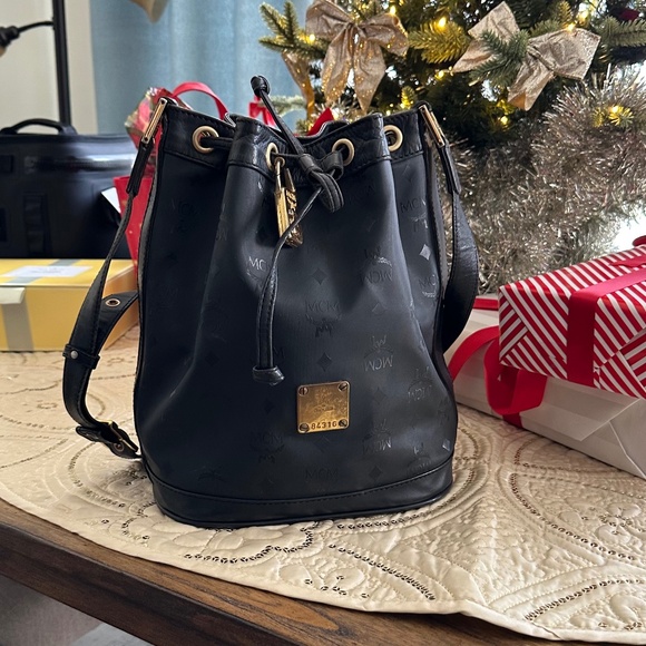 Vintage MCM Black Canvas/Leather Bucket Bag